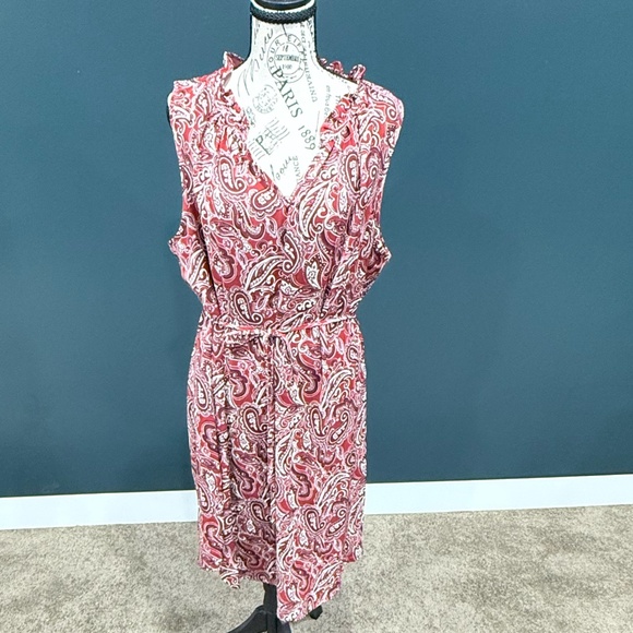 🌿 Market & Spruce | Red Paisley Ruffle Tie-Waist Dress XXL - Picture 3 of 5